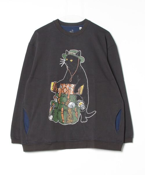 go slow caravan（ゴースローキャラバン）の「go slow caravan/ゴースローキャラバン　Wフェイス天竺 野営猫 ロングスリーブTEE（Tシャツ/カットソー・メンズ・ブラック/ホワイト・MEDIUM/LARGE）」の2枚目の写真