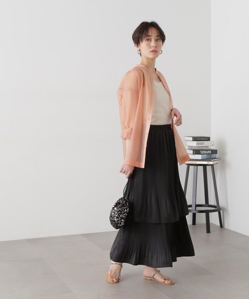 N.（N. Natural Beauty Basic）（エヌエヌナチュラルビューティーベーシック）の「◆プリーツレイヤードスカート（スカート・レディース・クリーム/ブラック・MEDIUM）」の21枚目の写真