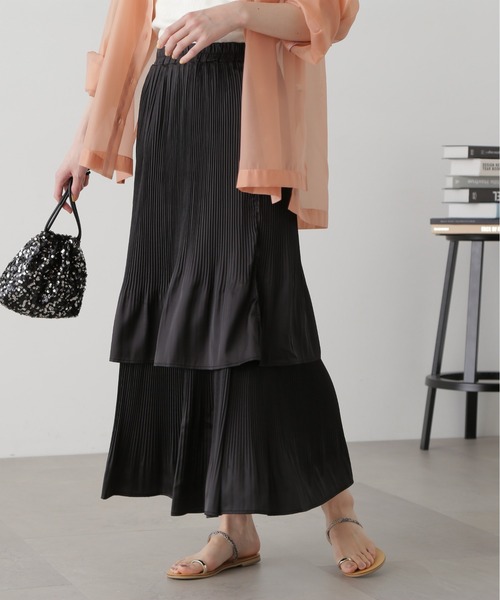 N.（N. Natural Beauty Basic）（エヌエヌナチュラルビューティーベーシック）の「◆プリーツレイヤードスカート（スカート・レディース・クリーム/ブラック・MEDIUM）」の3枚目の写真