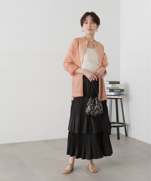 N.（N. Natural Beauty Basic）（エヌエヌナチュラルビューティーベーシック）の「◆プリーツレイヤードスカート（スカート・レディース・クリーム/ブラック・MEDIUM）」の4枚目の写真