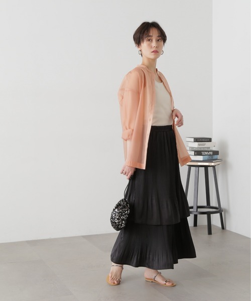 N.（N. Natural Beauty Basic）（エヌエヌナチュラルビューティーベーシック）の「◆プリーツレイヤードスカート（スカート・レディース・クリーム/ブラック・MEDIUM）」の5枚目の写真