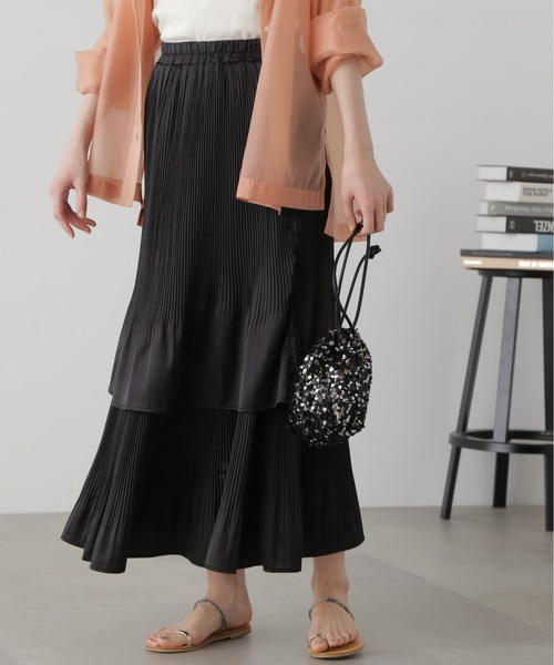 N.（N. Natural Beauty Basic）（エヌエヌナチュラルビューティーベーシック）の「◆プリーツレイヤードスカート（スカート・レディース・クリーム/ブラック・MEDIUM）」の7枚目の写真