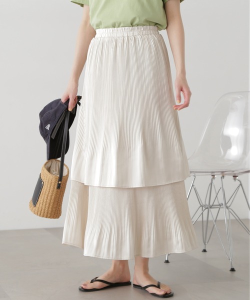 N.（N. Natural Beauty Basic）（エヌエヌナチュラルビューティーベーシック）の「◆プリーツレイヤードスカート（スカート・レディース・クリーム/ブラック・MEDIUM）」の12枚目の写真
