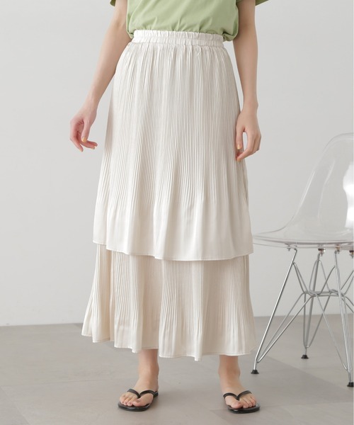 N.（N. Natural Beauty Basic）（エヌエヌナチュラルビューティーベーシック）の「◆プリーツレイヤードスカート（スカート・レディース・クリーム/ブラック・MEDIUM）」の13枚目の写真