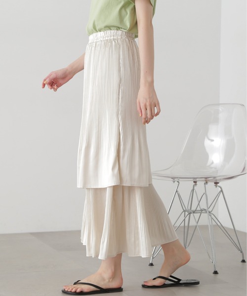 N.（N. Natural Beauty Basic）（エヌエヌナチュラルビューティーベーシック）の「◆プリーツレイヤードスカート（スカート・レディース・クリーム/ブラック・MEDIUM）」の14枚目の写真