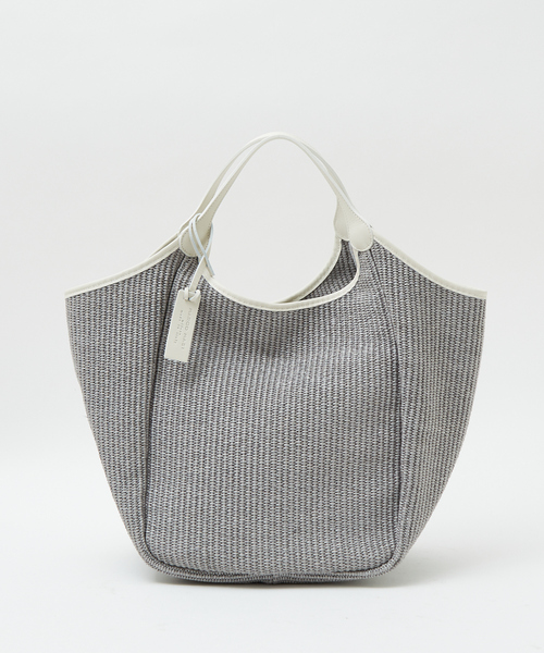 marco masi(マルコマージ)の「【MARCO MASI】レザーハンドルラフィアバッグ L(かごバッグ・レディース・ブラック/ライトグレー・L)」の4枚目の写真