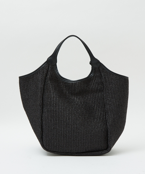 marco masi(マルコマージ)の「【MARCO MASI】レザーハンドルラフィアバッグ L(かごバッグ・レディース・ブラック/ライトグレー・L)」の7枚目の写真