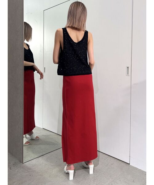 GYDA(ジェイダ)の「DEEPスリットリブロングスカートライクショートパンツ(スカート・レディース・ブラック/レッド・FREE)」の4枚目の写真