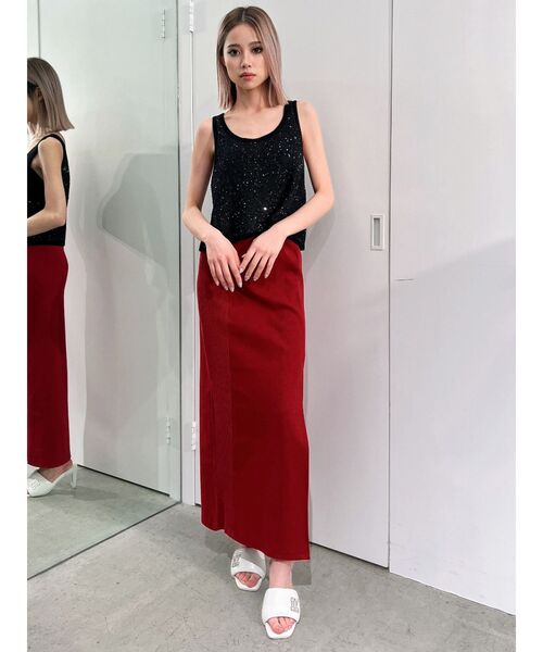 GYDA(ジェイダ)の「DEEPスリットリブロングスカートライクショートパンツ(スカート・レディース・ブラック/レッド・FREE)」の5枚目の写真