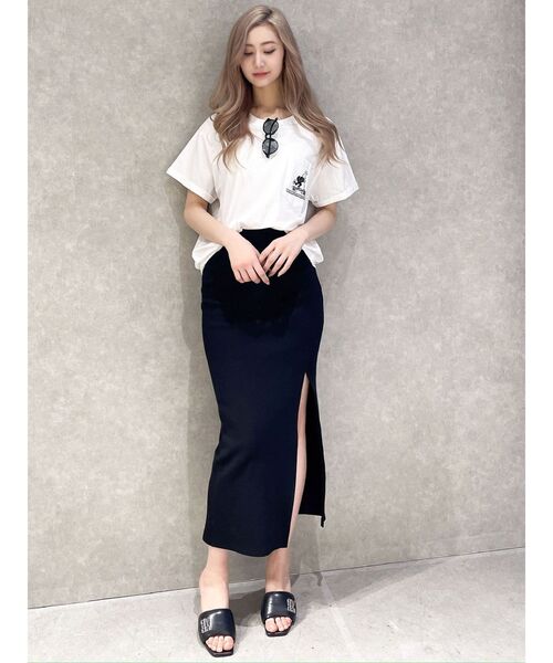 GYDA(ジェイダ)の「DEEPスリットリブロングスカートライクショートパンツ(スカート・レディース・ブラック/レッド・FREE)」の7枚目の写真