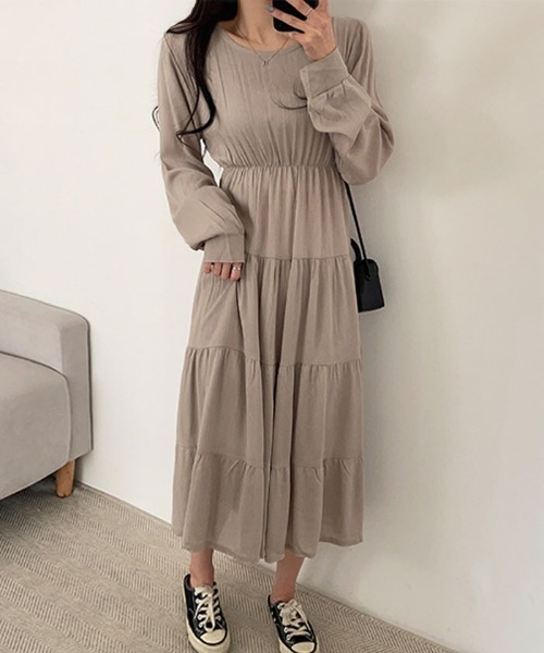 KANEKO ロングワンピース　ピンクハウス　長袖　金ボタン　ノーカラー　婦人 PINK HOUSE - KANEKO ロングワンピース ピンクハウス 長袖 金