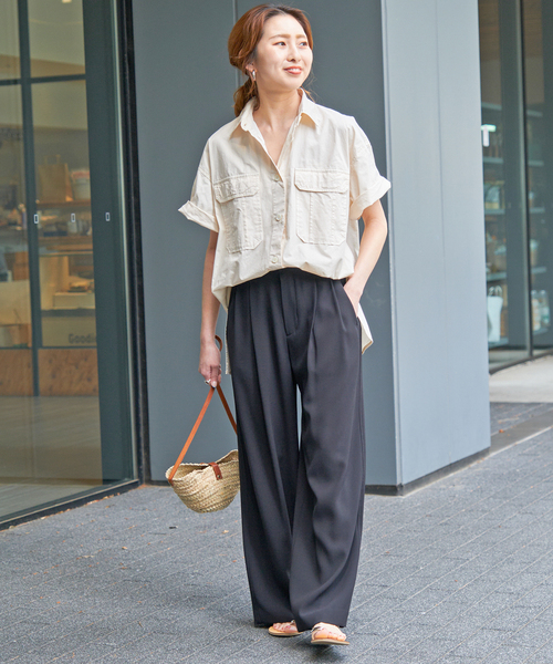 Spick & Span（スピックアンドスパン）の「ガーメントダイサファリシャツ（シャツ/ブラウス・レディース・カーキ/サックスブルー/ホワイト/ベージュ・FREE）」の10枚目の写真