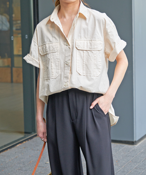 Spick & Span（スピックアンドスパン）の「ガーメントダイサファリシャツ（シャツ/ブラウス・レディース・カーキ/サックスブルー/ホワイト/ベージュ・FREE）」の14枚目の写真