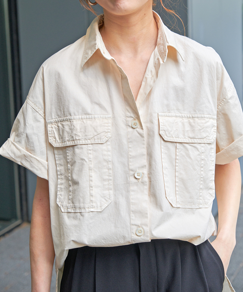 Spick & Span（スピックアンドスパン）の「ガーメントダイサファリシャツ（シャツ/ブラウス・レディース・カーキ/サックスブルー/ホワイト/ベージュ・FREE）」の17枚目の写真