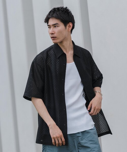 EDIFICE(エディフィス)の「レース オープンカラー半袖シャツ(シャツ/ブラウス・メンズ・ブラウン/ブラウン系その他/ブルー系その他/ブラック・LARGE/MEDIUM)」の8枚目の写真