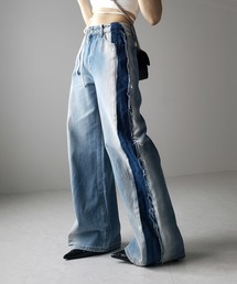 me+em select | 【 選べる３サイズ 】サイドライングラデーションダメージルーズデニム ／ Side line gradation damage loose denim(デニムパンツ)