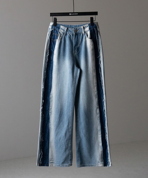 me+em select（ミームセレクト）の「【 選べる３サイズ 】サイドライングラデーションダメージルーズデニム ／ Side line gradation damage loose denim（デニムパンツ・レディース・ブルー・SMALL/MEDIUM/LARGE）」の2枚目の写真