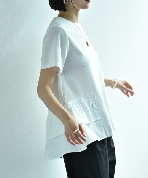 INTERPLANET(インタープラネット)の「ミラノリブWペプラムギャザープルオーバー(Tシャツ/カットソー・レディース・オフホワイト/ブラック・FREE)」の13枚目の写真