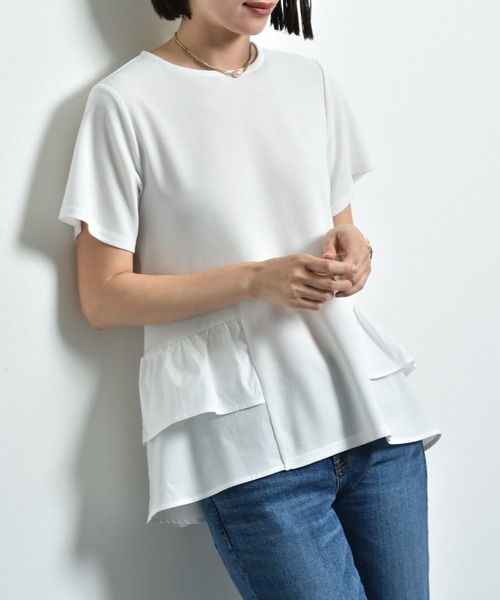 INTERPLANET(インタープラネット)の「ミラノリブWペプラムギャザープルオーバー(Tシャツ/カットソー・レディース・オフホワイト/ブラック・FREE)」の3枚目の写真