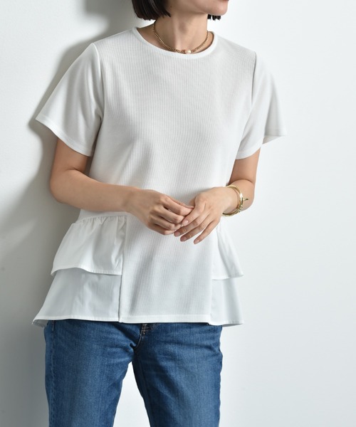 INTERPLANET(インタープラネット)の「ミラノリブWペプラムギャザープルオーバー(Tシャツ/カットソー・レディース・オフホワイト/ブラック・FREE)」の6枚目の写真