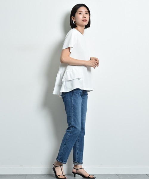 INTERPLANET(インタープラネット)の「ミラノリブWペプラムギャザープルオーバー(Tシャツ/カットソー・レディース・オフホワイト/ブラック・FREE)」の10枚目の写真