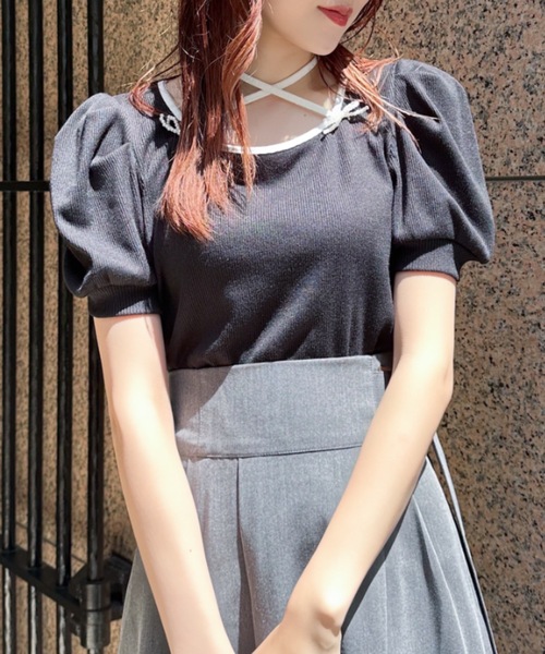abc une face(アーベーセーアンフェイス)の「デコルテリボンカットソー(Tシャツ/カットソー・レディース・ブラック/ホワイト/ピンク・FREE)」の4枚目の写真