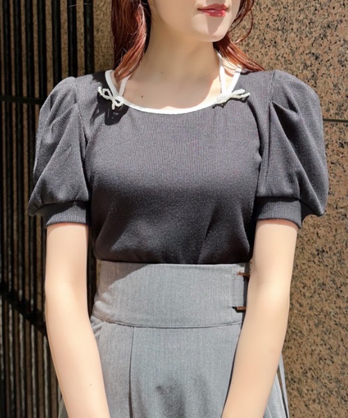 abc une face(アーベーセーアンフェイス)の「デコルテリボンカットソー(Tシャツ/カットソー・レディース・ブラック/ホワイト/ピンク・FREE)」の5枚目の写真