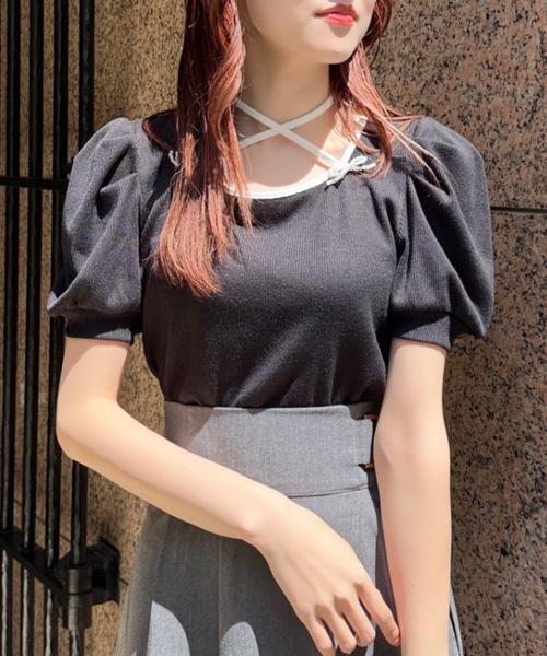 abc une face(アーベーセーアンフェイス)の「デコルテリボンカットソー(Tシャツ/カットソー・レディース・ブラック/ホワイト/ピンク・FREE)」の13枚目の写真