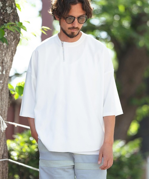 Magine（マージン）の「mt9102-Deformed waffle jacquard fastener design T-shirt カットソー（Tシャツ/カットソー・メンズ・ホワイト/ベージュ/ブラック・44/46/48）」の2枚目の写真