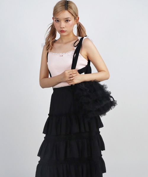 TITTY&CO.（ティティーアンドコー）の「チュールフリルバッグ（トートバッグ・レディース・ブラック/ホワイト・FREE）」の13枚目の写真