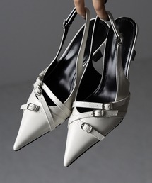 【 ２color 】３ベルトポインテッドトゥフェイクレザーミュール ／ 3 belt pointed toe fake leather mules