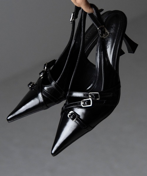 me+em select(ミームセレクト)の「【 2color 】3ベルトポインテッドトゥフェイクレザーミュール / 3 belt pointed toe fake leather mules(パンプス・レディース・アイボリー/ブラック・39/38/37/36)」の11枚目の写真