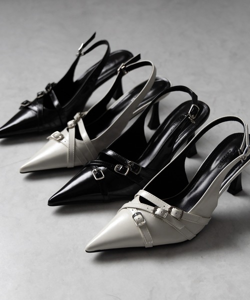 me+em select(ミームセレクト)の「【 2color 】3ベルトポインテッドトゥフェイクレザーミュール / 3 belt pointed toe fake leather mules(パンプス・レディース・アイボリー/ブラック・39/38/37/36)」の17枚目の写真