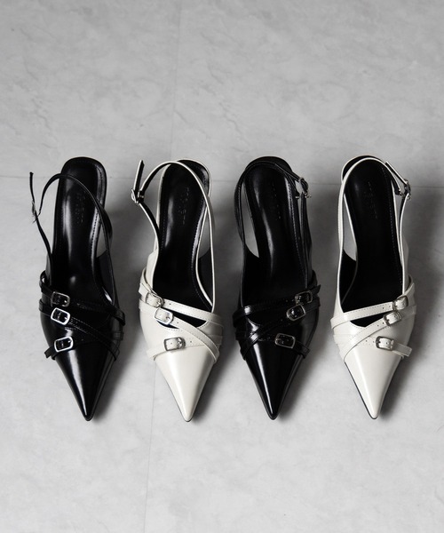 me+em select(ミームセレクト)の「【 2color 】3ベルトポインテッドトゥフェイクレザーミュール / 3 belt pointed toe fake leather mules(パンプス・レディース・アイボリー/ブラック・39/38/37/36)」の20枚目の写真