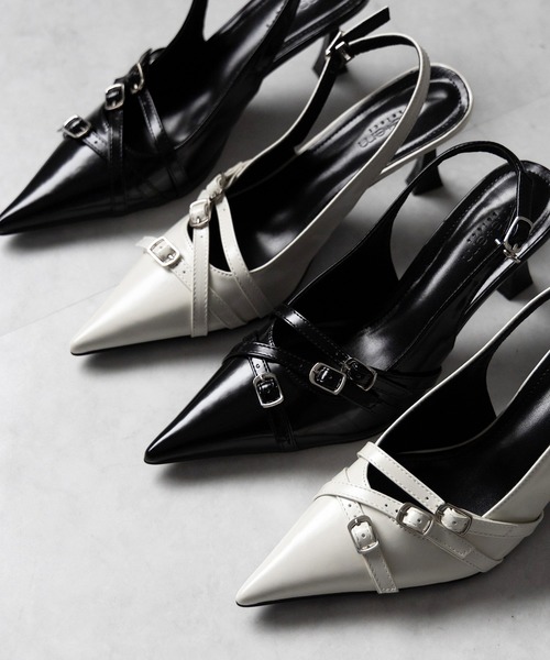 me+em select(ミームセレクト)の「【 2color 】3ベルトポインテッドトゥフェイクレザーミュール / 3 belt pointed toe fake leather mules(パンプス・レディース・アイボリー/ブラック・39/38/37/36)」の18枚目の写真