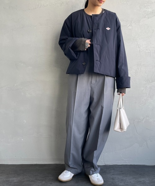 DANTON ウールカラーレスジャケット　コート　サイズ36 ネイビー DANTON ウールカラーレスジャケット コート サイズ36 ネイビー DANTON