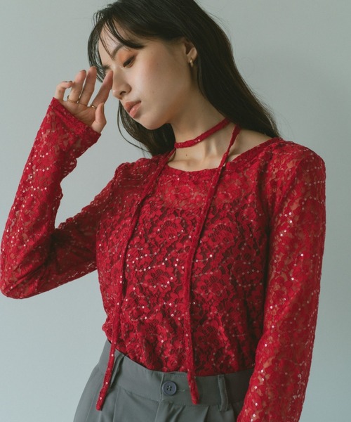 タイ付きレーストップス（Tシャツ/カットソー）｜VANNIE U