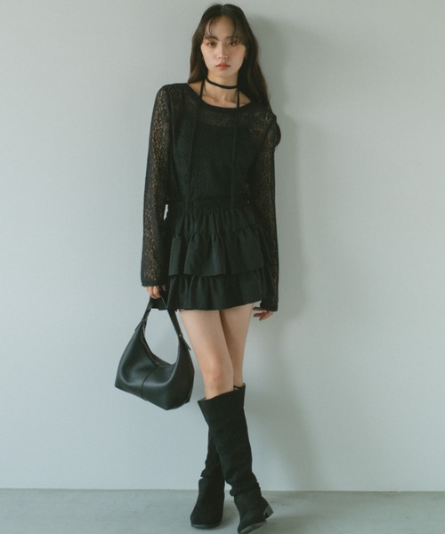VANNIE U(ヴァニーユー)の「タイ付きレーストップス(Tシャツ/カットソー・レディース・アイボリー/レッド/ブラック・FREE)」の5枚目の写真