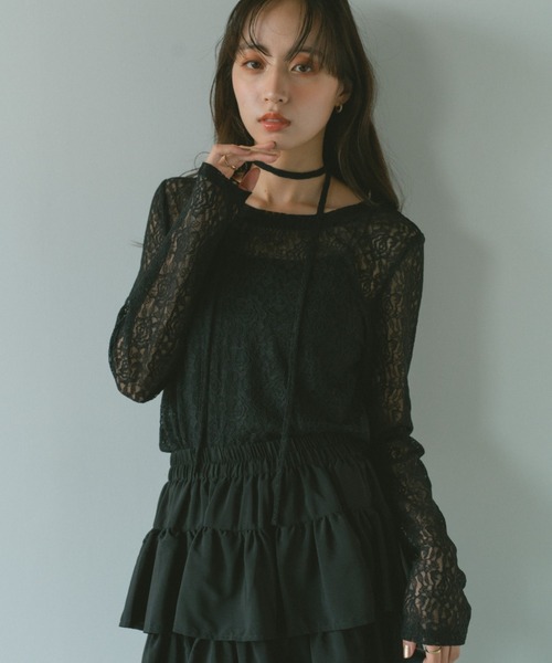 VANNIE U(ヴァニーユー)の「タイ付きレーストップス(Tシャツ/カットソー・レディース・アイボリー/レッド/ブラック・FREE)」の4枚目の写真