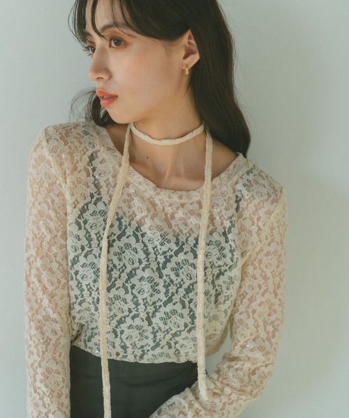 VANNIE U(ヴァニーユー)の「タイ付きレーストップス(Tシャツ/カットソー・レディース・アイボリー/レッド/ブラック・FREE)」の15枚目の写真