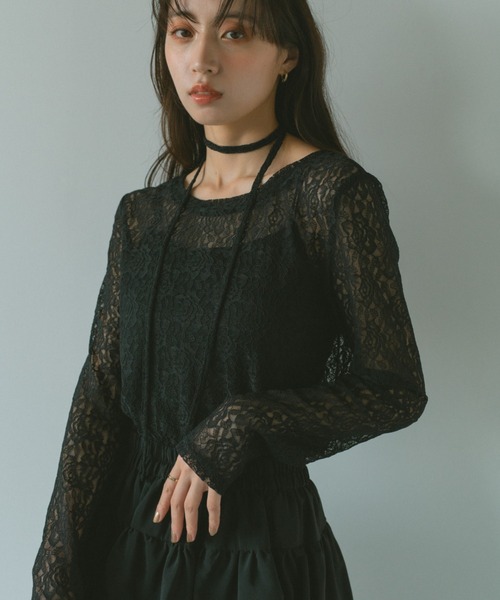 VANNIE U(ヴァニーユー)の「タイ付きレーストップス(Tシャツ/カットソー・レディース・アイボリー/レッド/ブラック・FREE)」の8枚目の写真