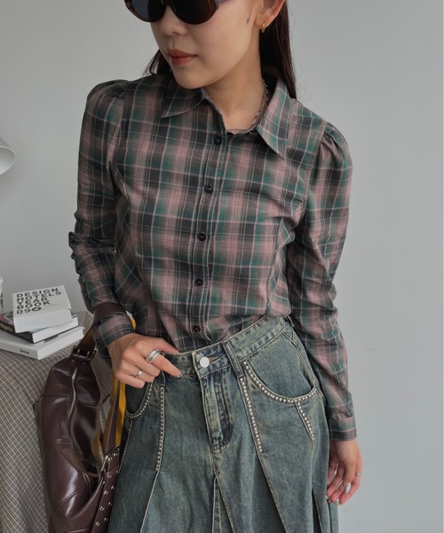SHAGGIE（シャギー）の「パワショルチェック柄ブラウス（シャツ/ブラウス・レディース・ブラウン/グリーン・FREE）」の17枚目の写真