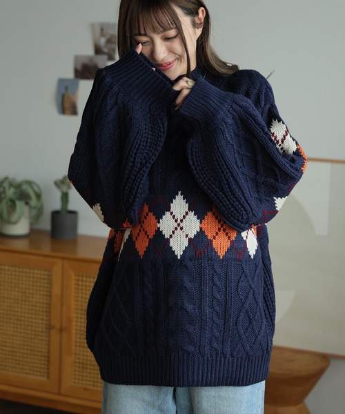 セール】アーガイルケーブルハイネック（ニット/セーター）｜LAFFMO
