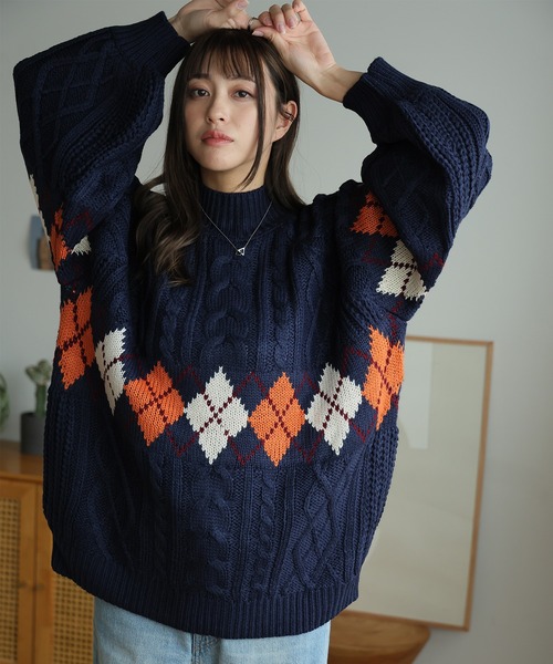 セール】アーガイルケーブルハイネック（ニット/セーター）｜LAFFMO