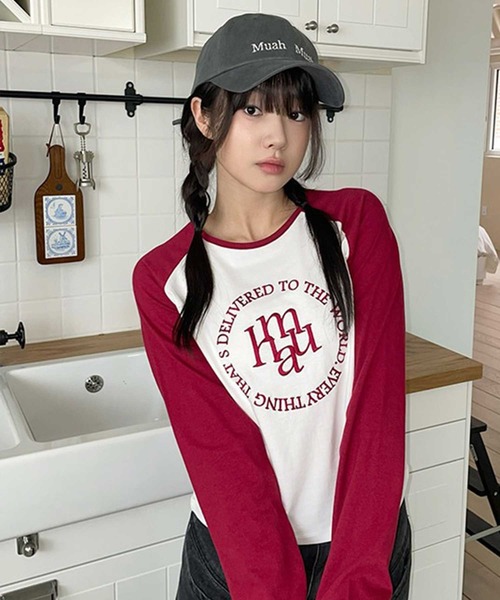 A'GEM/9 × .kom 『muah muah/ムーアムーア』 STITCH LOGO RAGLAN