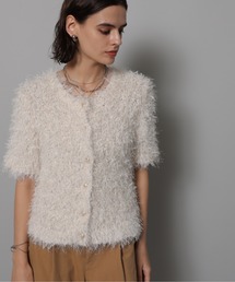新品✨カデュネ リボンラメカーディガン 半袖 前後2way ブルー M