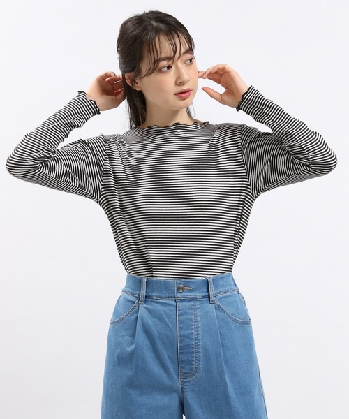 GLOBAL WORK Smile Seed Store（グローバルワーク スマイルシードストア）の「華奢リブメロウネック長袖/118559（Tシャツ/カットソー・レディース・ブラック/オフホワイト/グレー/グレイッシュベージュ/ダークグレー・MEDIUM/X-LARGE/LARGE/SMALL）」の3枚目の写真