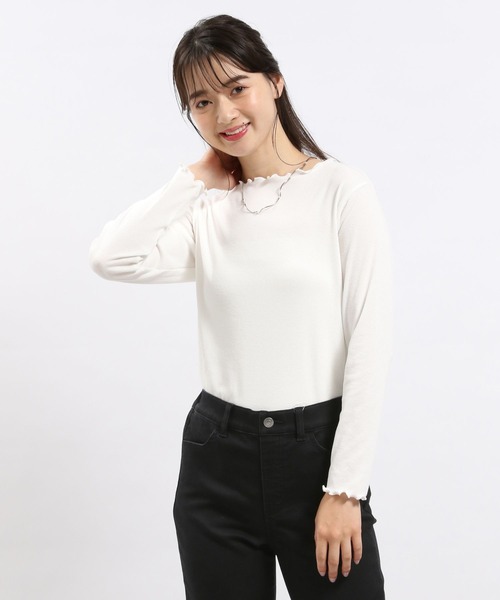 GLOBAL WORK Smile Seed Store（グローバルワーク スマイルシードストア）の「華奢リブメロウネック長袖/118559（Tシャツ/カットソー・レディース・ブラック/オフホワイト/グレー/グレイッシュベージュ/ダークグレー・MEDIUM/X-LARGE/LARGE/SMALL）」の2枚目の写真