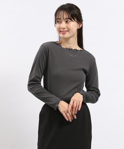 GLOBAL WORK Smile Seed Store（グローバルワーク スマイルシードストア）の「華奢リブメロウネック長袖/118559（Tシャツ/カットソー・レディース・ブラック/オフホワイト/グレー/グレイッシュベージュ/ダークグレー・MEDIUM/X-LARGE/LARGE/SMALL）」の4枚目の写真