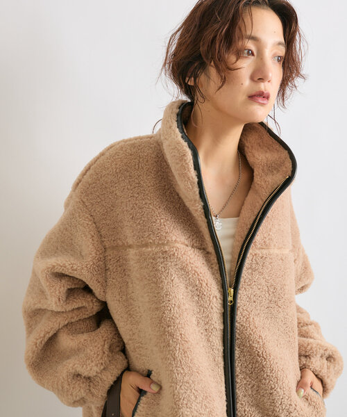 RIVE DROITE ボアロングコート ベージュ RIVE DROITE - 新品 リヴドロワ RIVE DROITE ノーカラー